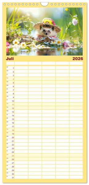 Produktbild: Familienplaner 2026 - Zauberhafte Igel-Models. Blumiger Stil in der Natur mit 5 Spalten (Wandkalender, 21 x 45 cm) CALVENDO