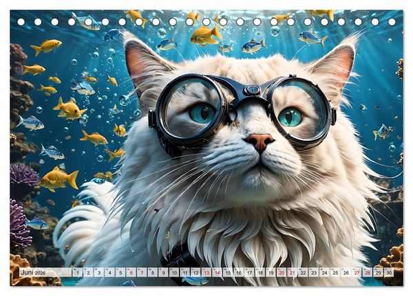 Produktbild: Katzen unter Wasser (Tischkalender 2026 DIN A5 quer), CALVENDO Monatskalender