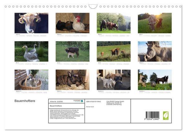 Produktbild: Bauernhoftiere (Wandkalender 2026 DIN A3 quer), CALVENDO Monatskalender