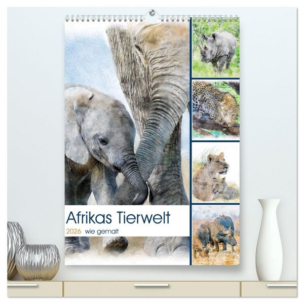 Produktbild: Afrikas Tierwelt - wie gemalt (hochwertiger Premium Wandkalender 2026 DIN A2 hoch), Kunstdruck in Hochglanz