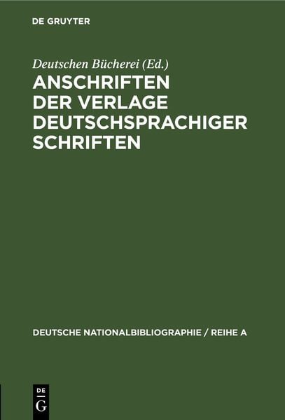 Produktbild: Anschriften der Verlage deutschsprachiger Schriften