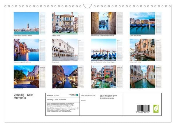 Produktbild: Venedig - Stille Momente (Wandkalender 2026 DIN A3 quer), CALVENDO Monatskalender