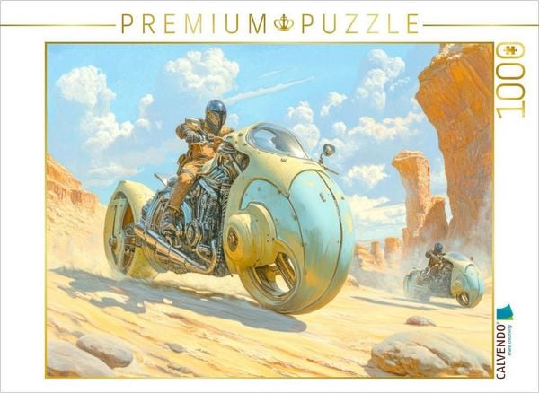 CALVENDO Puzzle Dynamisches Wüstenrennen auf Fantasiemotorrädern | 1000 Teile Lege-Größe 64x48cm Foto-Puzzle für glückliche Stunden