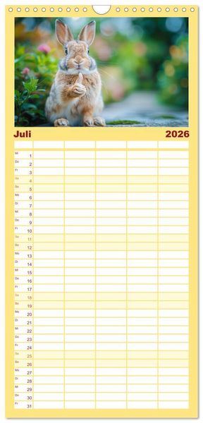 Produktbild: Familienplaner 2026 - Lustige Hasengeschichten mit 5 Spalten (Wandkalender, 21 x 45 cm) CALVENDO