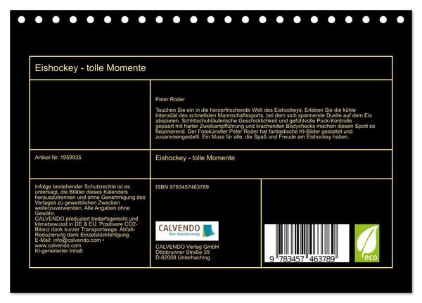 Produktbild: Eishockey - tolle Momente (Tischkalender 2026 DIN A5 quer), CALVENDO Monatskalender
