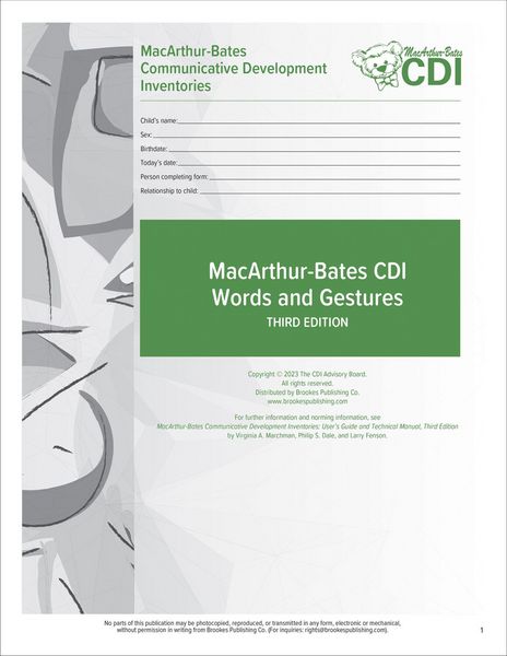 Produktbild: Macarthur-Bates Communicative Development Inventories (CDI) Words and Gestures Forms