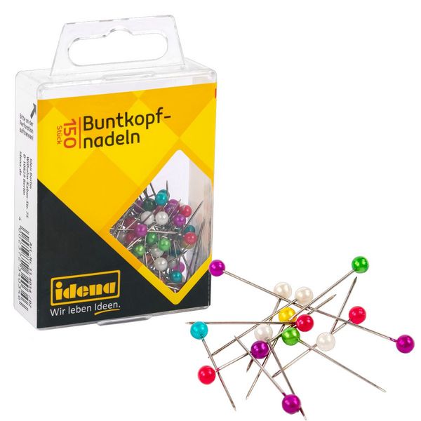 Idena Buntkopfnadeln mehrfarbig 150 Stück Hängebox