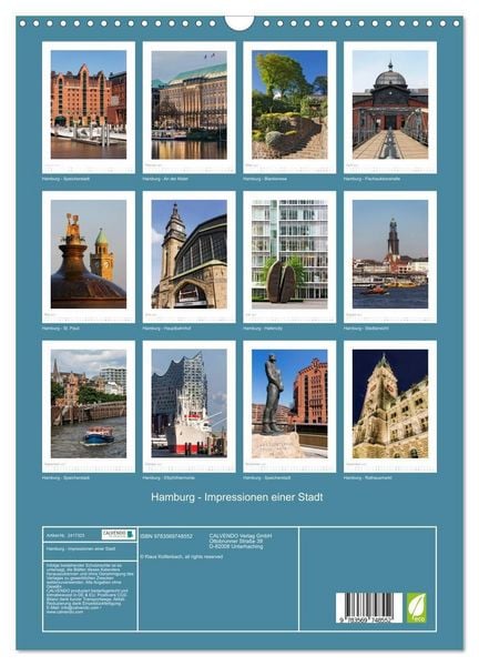 Produktbild: Hamburg - Impressionen einer Stadt (Wandkalender 2027 DIN A3 hoch), CALVENDO Monatskalender