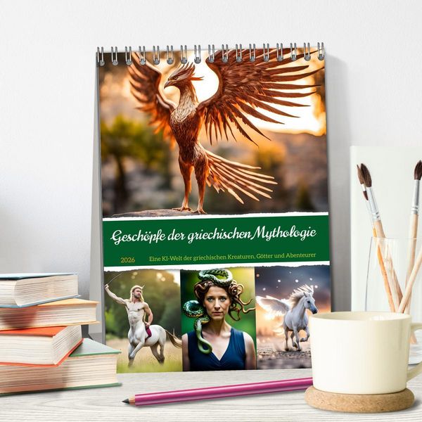 Produktbild: Gesch&ouml;pfe der griechischen Mythologie - Eine KI-Welt der griechischen G&ouml;tter, Kreaturen und Abenteurer (Tischkalender 2026 DIN A5 hoch), CALVENDO Monatskalender