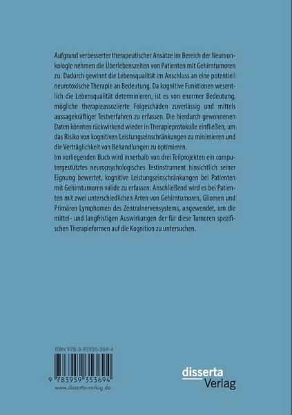 Produktbild: Therapieassoziierte kognitive Funktionsst&ouml;rungen und deren psychometrische Erfassung bei Patienten mit prim&auml;ren Gehirntumoren