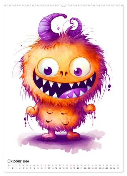 Produktbild: Lustige Monster - Eine bezaubernde Sammlung s&uuml;sser Ungeheuer (Wandkalender 2026 DIN A2 hoch), CALVENDO Monatskalender