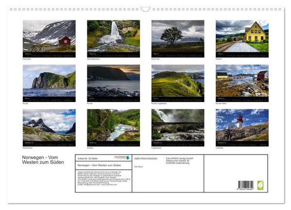 Produktbild: Norwegen - Vom Westen zum S&uuml;den (Wandkalender 2026 DIN A2 quer), CALVENDO Monatskalender
