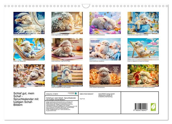 Produktbild: Schlaf gut, mein Schaf - Spruchkalender mit lustigen Schaf-Bildern (Wandkalender 2026 DIN A3 quer), CALVENDO Monatskalender