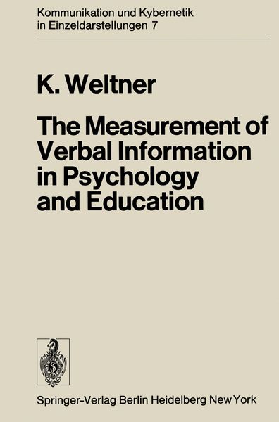 Produktbild: The Measurement of Verbal Information in Psychology and Education