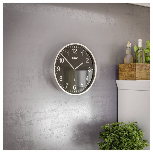 Produktbild: Mebus 19578 Funk Wanduhr 30cm Silber Leisegang-Uhrwerk