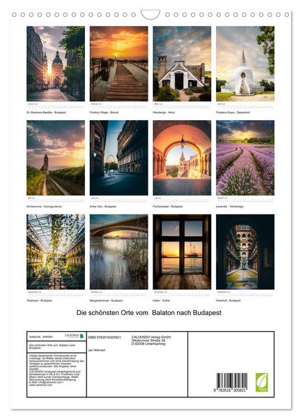 Produktbild: Die sch&ouml;nsten Orte vom Balaton nach Budapest (Wandkalender 2026 DIN A3 hoch), CALVENDO Monatskalender