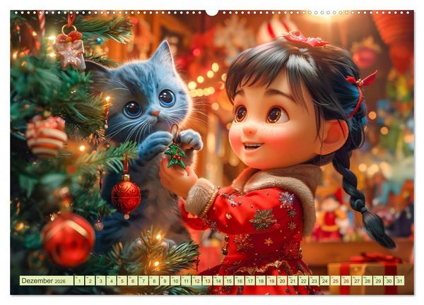 Produktbild: Lina und die Katzen - Magische Abenteuer in niedlichen Szenen (hochwertiger Premium Wandkalender 2026 DIN A2 quer), Kunstdruck in Hochglanz
