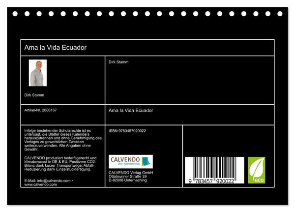 Produktbild: Ama la Vida Ecuador (Tischkalender 2026 DIN A5 quer), CALVENDO Monatskalender