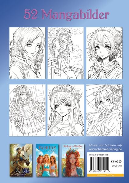 Produktbild: Manga Malbuch für Mädchen ab 8 Jahren mit 52 Ausmalbildern