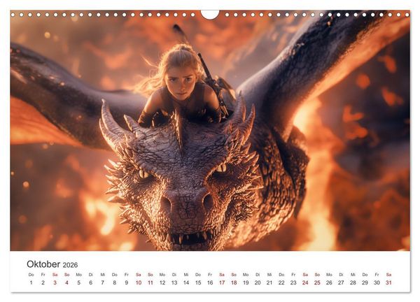 Produktbild: Kraft und Magie - Die Welt der Drachenkriegerinnen (Wandkalender 2026 DIN A3 quer), CALVENDO Monatskalender