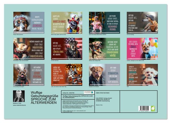 Produktbild: Wuffige Geburtstagsgr&uuml;&szlig;e SPR&Uuml;CHE ZUM &Auml;LTERWERDEN (Wandkalender 2026 DIN A2 quer), CALVENDO Monatskalender