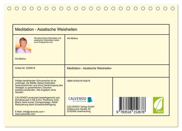 Produktbild: Meditation - Asiatische Weisheiten (Tischkalender 2026 DIN A5 quer), CALVENDO Monatskalender