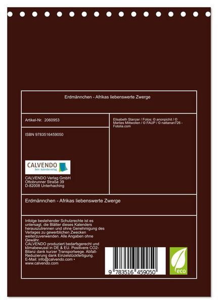 Produktbild: Erdm&auml;nnchen - Afrikas liebenswerte Zwerge (Tischkalender 2026 DIN A5 hoch), CALVENDO Monatskalender