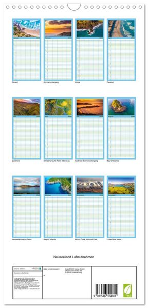 Produktbild: Familienplaner 2026 - Neuseeland Luftaufnahmen mit 5 Spalten (Wandkalender, 21 x 45 cm) CALVENDO