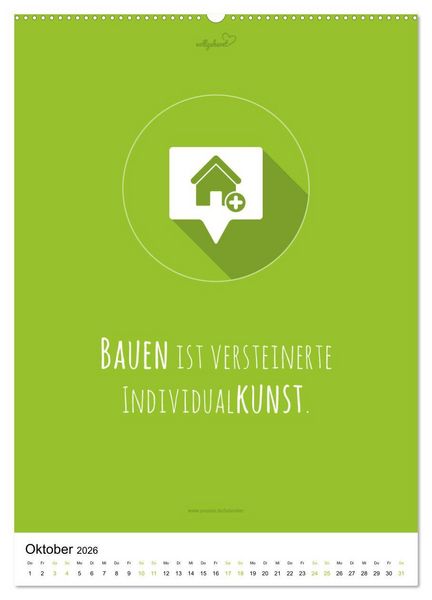Produktbild: vollgeherzt: Der besondere Kalender f&uuml;r Bauherren mit motivierenden Hausbauzitaten (Wandkalender 2026 DIN A2 hoch), CALVENDO Monatskalender
