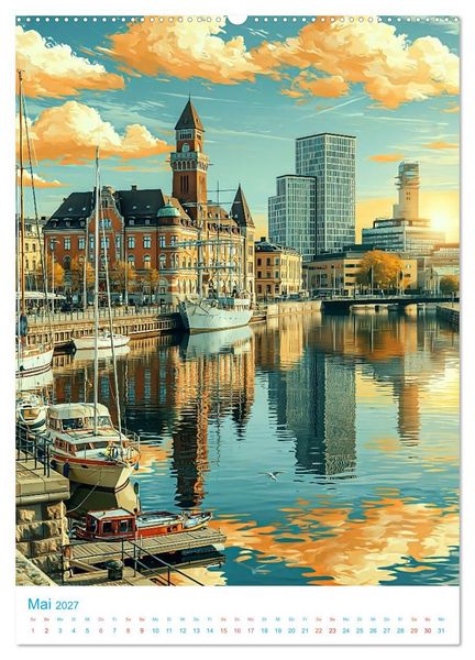 Produktbild: Schweden - Old School Poster Style (hochwertiger Premium Wandkalender 2027 DIN A2 hoch), Kunstdruck in Hochglanz