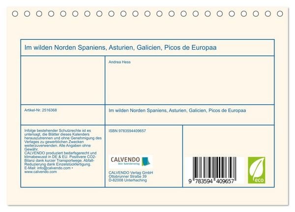 Produktbild: Im wilden Norden Spaniens, Asturien, Galicien, Picos de Europaa (Tischkalender 2027 DIN A5 quer), CALVENDO Monatskalender