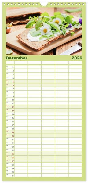 Produktbild: Familienplaner 2026 - essbare Bl&uuml;ten und Bl&auml;tter mit 5 Spalten (Wandkalender, 21 x 45 cm) CALVENDO