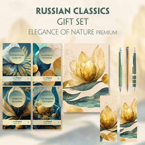 Produktbild: EasyOriginal Readable Classics / Russian Classics - 4 books (with audio-online) Readable Classics Geschenkset + Eleganz der Natur Schreibset Premium