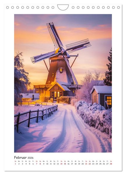 Produktbild: Windm&uuml;hlen - Zauberhaft mit einer KI in Szene gesetzt (Wandkalender 2026 DIN A4 hoch), CALVENDO Monatskalender