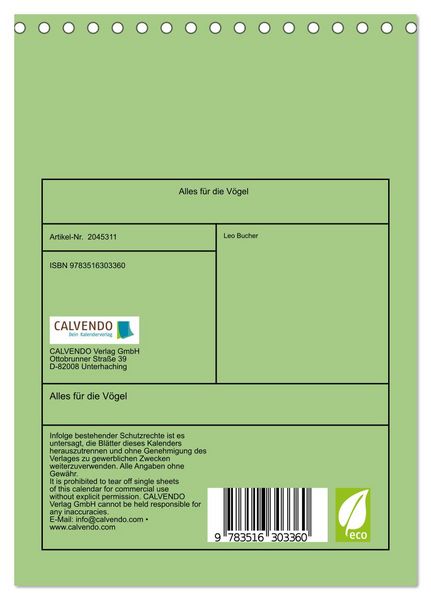 Produktbild: Alles f&uuml;r die V&ouml;gel (Tischkalender 2026 DIN A5 hoch), CALVENDO Monatskalender