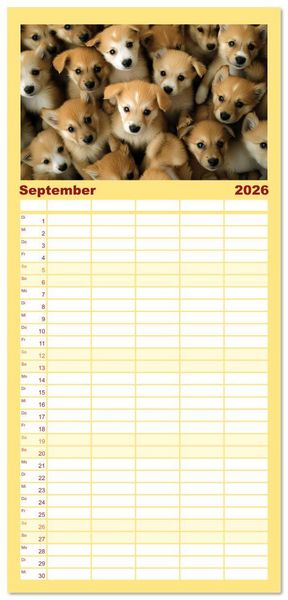 Produktbild: Familienplaner 2026 - Kuschelblicke mit 5 Spalten (Wandkalender, 21 x 45 cm) CALVENDO