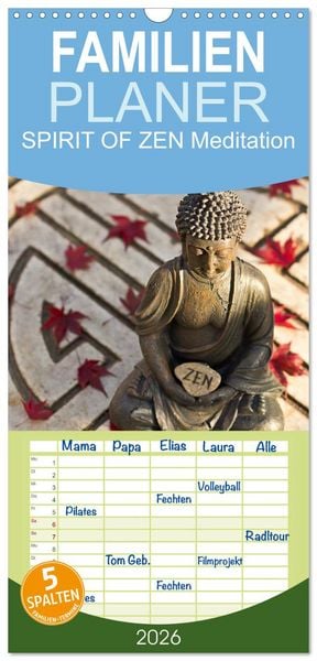 Produktbild: Familienplaner 2026 - SPIRIT OF ZEN Meditation mit 5 Spalten (Wandkalender, 21 x 45 cm) CALVENDO