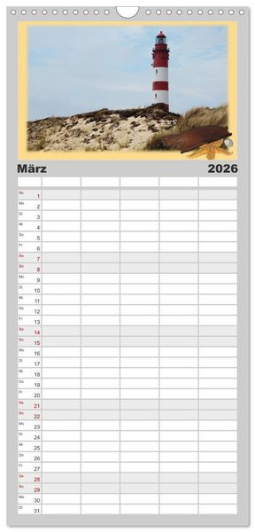 Produktbild: Familienplaner 2026 - Leuchtt&uuml;rme Schleswig-Holsteins mit 5 Spalten (Wandkalender, 21 x 45 cm) CALVENDO