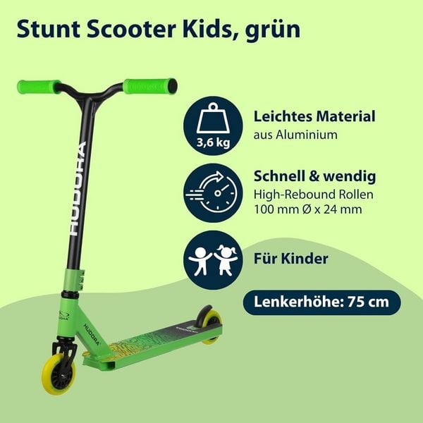 Produktbild: HUDORA 14057 - Stunt Scooter Kids gr&uuml;n, Cityroller f&uuml;r Kinder von ca. 6-10 Jahren