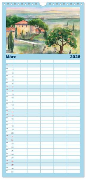 Produktbild: Familienplaner 2026 - Toskana Aquarelle mit 5 Spalten (Wandkalender, 21 x 45 cm) CALVENDO