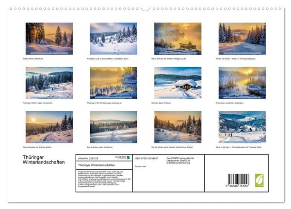 Produktbild: Th&uuml;ringer Winterlandschaften (hochwertiger Premium Wandkalender 2027 DIN A2 quer), Kunstdruck in Hochglanz