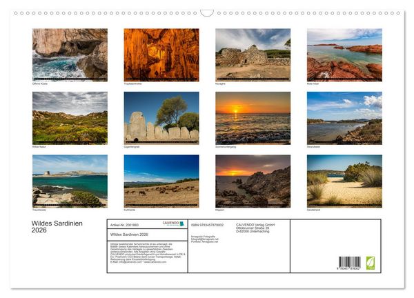 Produktbild: Wildes Sardinien 2026 (Wandkalender 2026 DIN A2 quer), CALVENDO Monatskalender