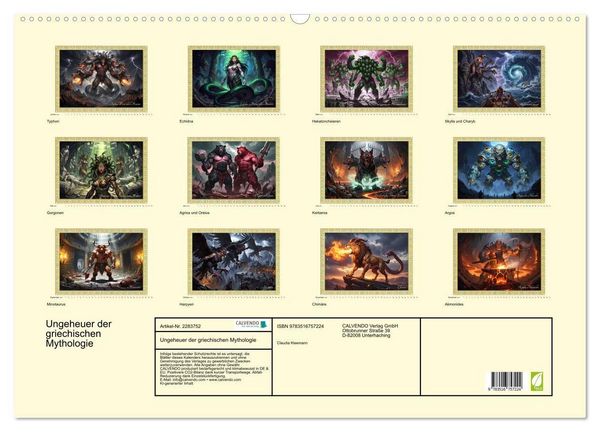 Produktbild: Ungeheuer der griechischen Mythologie (Wandkalender 2027 DIN A2 quer), CALVENDO Monatskalender