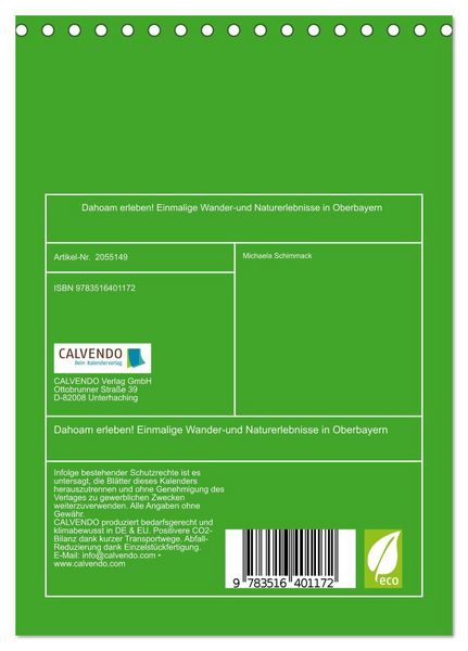 Produktbild: Dahoam erleben! Einmalige Wander-und Naturerlebnisse in Oberbayern (Tischkalender 2026 DIN A5 hoch), CALVENDO Monatskalender