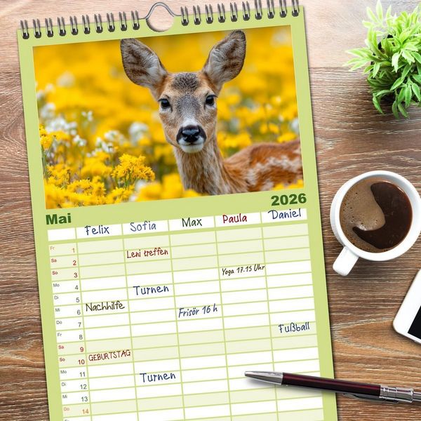 Produktbild: Familienplaner 2026 - HIRSCHE UND REHE - Ein Jahr in freier Wildbahn mit 5 Spalten (Wandkalender, 21 x 45 cm) CALVENDO