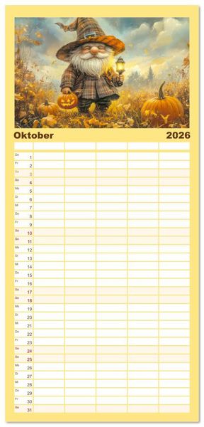 Produktbild: Familienplaner 2026 - Zwergenland - Kinderkalender mit 5 Spalten (Wandkalender, 21 x 45 cm) CALVENDO