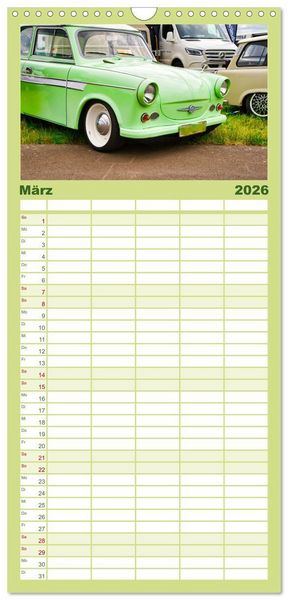 Produktbild: Familienplaner 2026 - Trabi-Kult mit 5 Spalten (Wandkalender, 21 x 45 cm) CALVENDO
