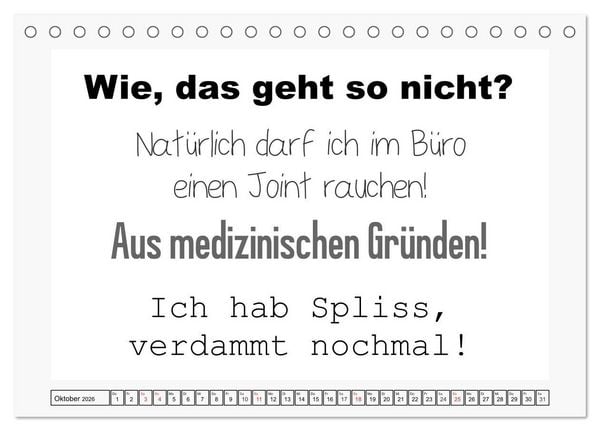 Produktbild: Typo-Kalender f&uuml;r das B&uuml;ro. Sarkasmus und fiese Spr&uuml;che (Tischkalender 2026 DIN A5 quer), CALVENDO Monatskalender