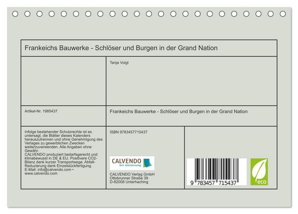 Produktbild: Frankeichs Bauwerke - Schl&ouml;ser und Burgen in der Grand Nation (Tischkalender 2026 DIN A5 quer), CALVENDO Monatskalender