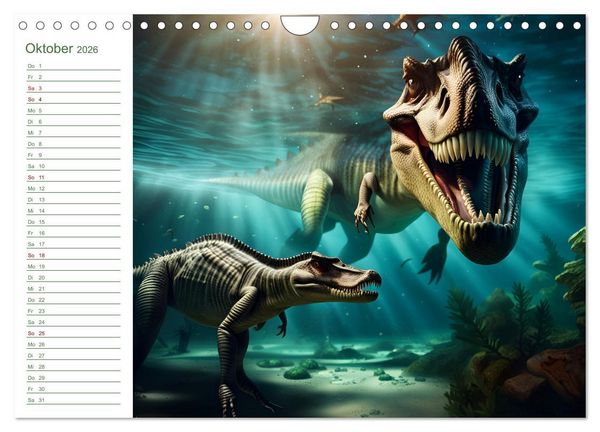 Produktbild: KI Dinosaurier - Herrscher der L&uuml;fte, Land und Meer (Wandkalender 2026 DIN A4 quer), CALVENDO Monatskalender